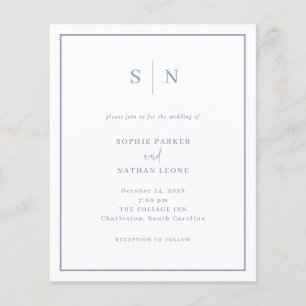 Dusty Blue Chic Budget QR Code Wedding Invitation