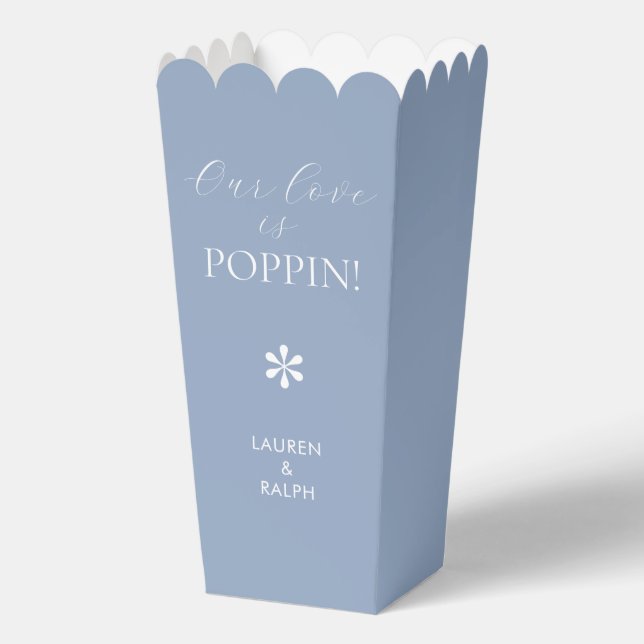 Dusty Blue | Chic Minimal Script Wedding Popcorn Favour Box (Front)