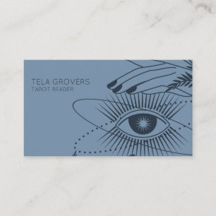 Dusty Blue Chic Modern Mystic Eye Tarot Reader Business Card