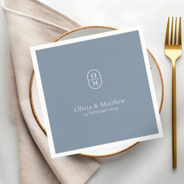 Dusty Blue | Chic Modern Wedding Monogram Wedding Napkin (Creator Uploaded)