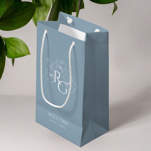 Dusty Blue | Chic Monogram Welcome Wedding  Small Gift Bag (Creator Uploaded)