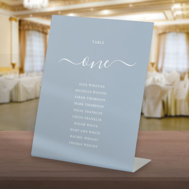 Dusty Blue Chic Script Table Number Seating Chart Pedestal Sign (Dusty Blue Chic Script Table Number Seating Chart Pedestal Sign)
