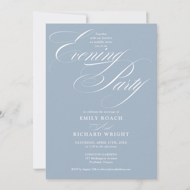 Dusty Blue Chic Script Wedding Evening Party Invitation (Front)