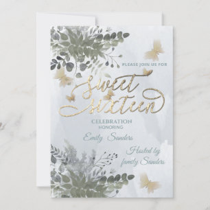 Dusty blue Chic watercolor greenery eucalyptus  In Invitation
