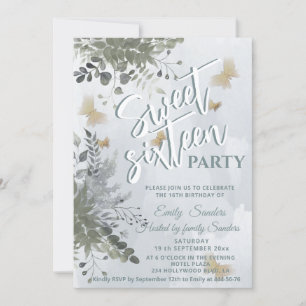 Dusty blue Chic watercolor greenery eucalyptus Invitation