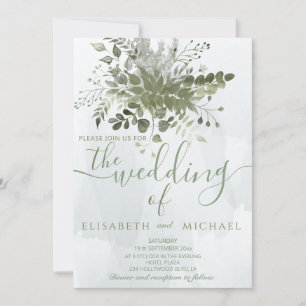 Dusty blue chic watercolor greenery eucalyptus invitation