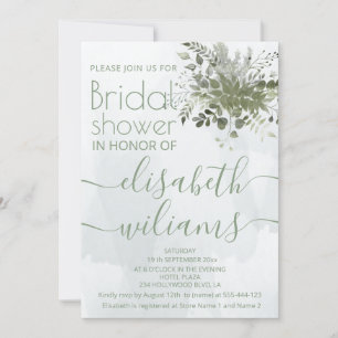 Dusty blue chic watercolor greenery eucalyptus invitation