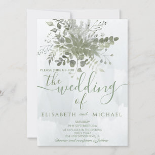Dusty blue chic watercolor greenery eucalyptus invitation