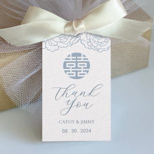 Dusty Blue Chinese Double Happiness Wedding Tag