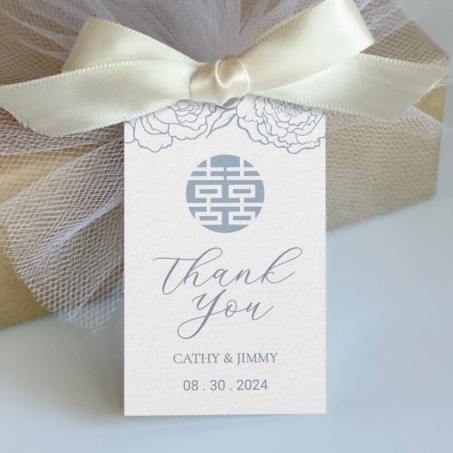 Dusty Blue Chinese Double Happiness Wedding Tag (Creator Uploaded)