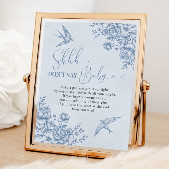 Dusty Blue Chinoiserie Baby Shower Don't Say Baby Poster (Creator Uploaded)