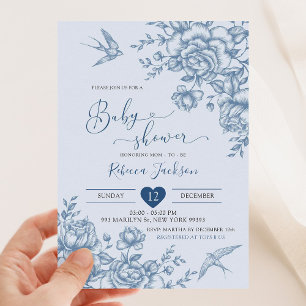 Dusty Blue Chinoiserie Baby Shower Invitation