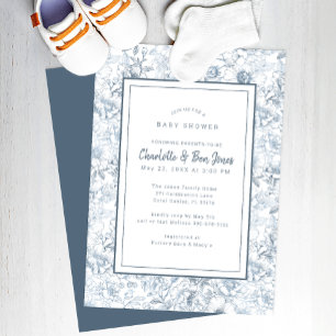 Dusty Blue Chinoiserie Baby Shower Invitation