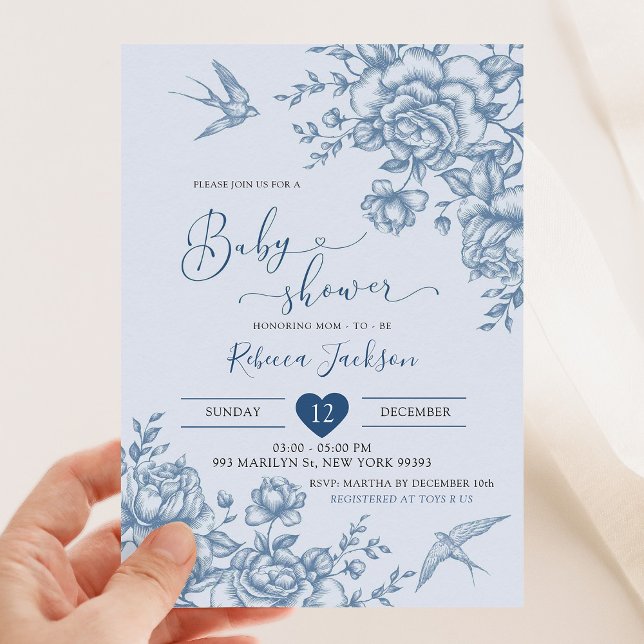 Dusty Blue Chinoiserie Baby Shower Invitation (Creator Uploaded)