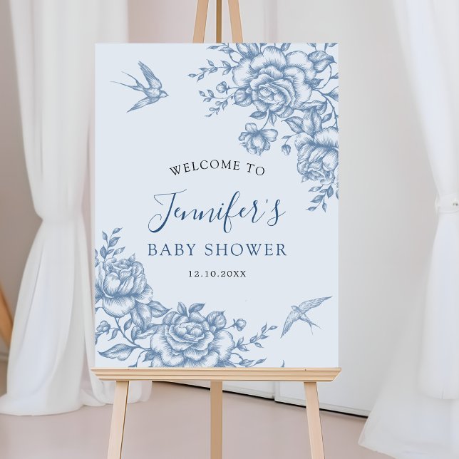 Dusty Blue Chinoiserie Baby Shower Welcome Sign (Creator Uploaded)