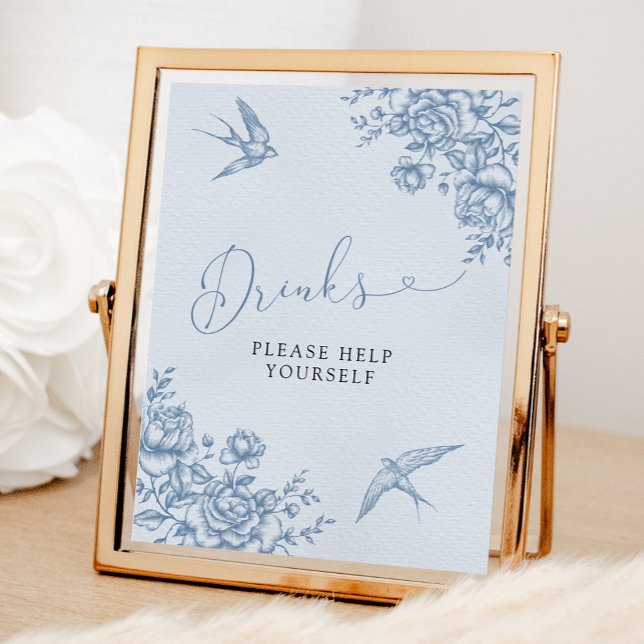 Dusty Blue Chinoiserie Bridal Shower Drinks Sign (Creator Uploaded)