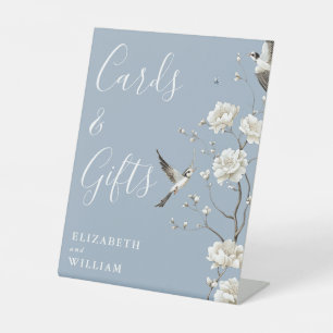Dusty Blue Chinoiserie Cards And Gifts Wedding Pedestal Sign