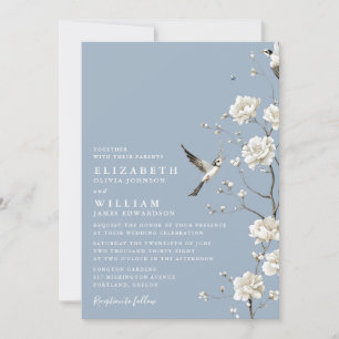 Dusty Blue Chinoiserie Floral Garden Wedding Invitation
