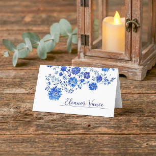 Dusty Blue Chinoiserie Floral Wedding name Place Card