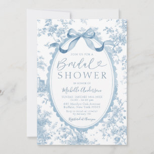 Dusty Blue Chinoiserie French Toile Bridal Shower Invitation