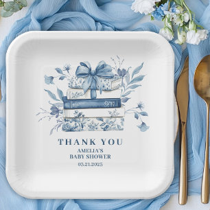 Dusty Blue Chinoiserie New chapter Baby Shower Paper Plate