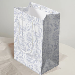 Dusty Blue Chinoiserie Peonies Medium Gift Bag
