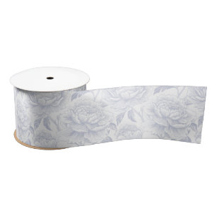 Dusty Blue Chinoiserie Peonies Satin Ribbon
