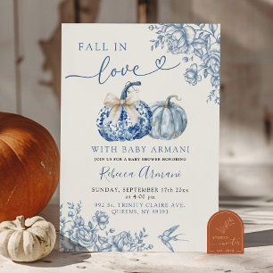 Dusty Blue Chinoiserie Pumpkin Fall In Love Shower Invitation