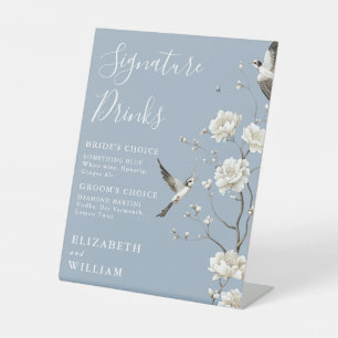 Dusty Blue Chinoiserie Signature Drinks Wedding Pedestal Sign