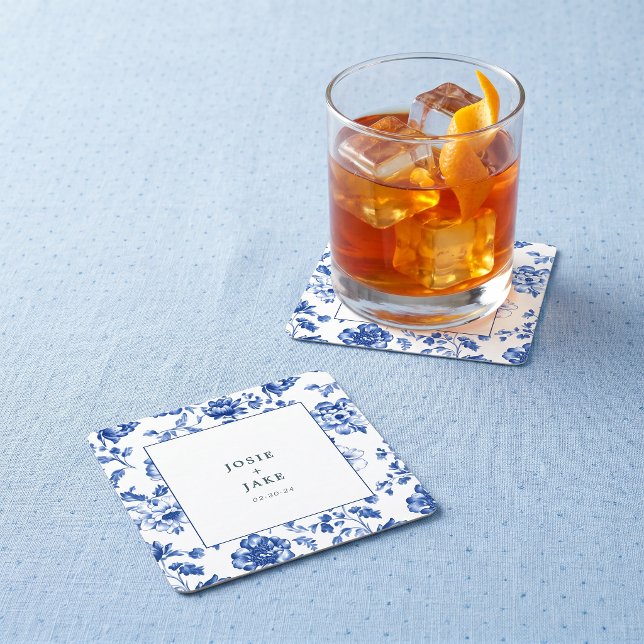 Dusty Blue Chinoiserie Square Wedding Paper Coaster (Dusty Blue Chinoiserie Square Wedding Paper Coaster)