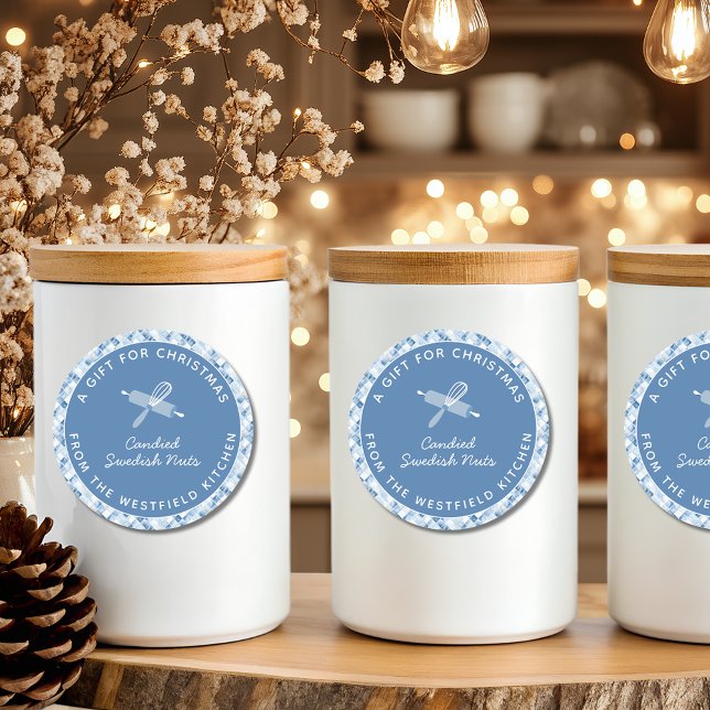 Dusty Blue Christmas Holiday Food Gift  Classic Round Sticker (Dusty Blue Christmas Holiday Food Gift Round Sticker Label)