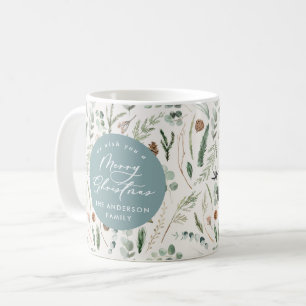 Dusty blue Christmas minimal elegant botanical Coffee Mug