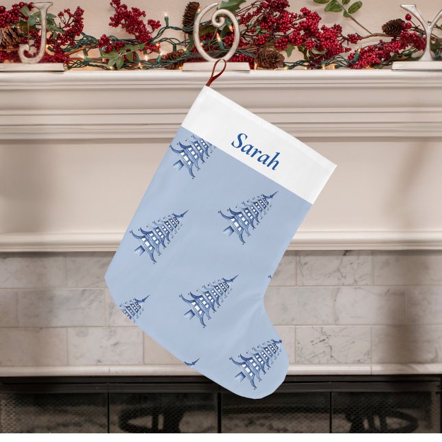 Dusty Blue Christmas Pagoda Tree pattern Large Christmas Stocking (Dusty Blue Christmas Pagoda Tree pattern Large Christmas Stocking)