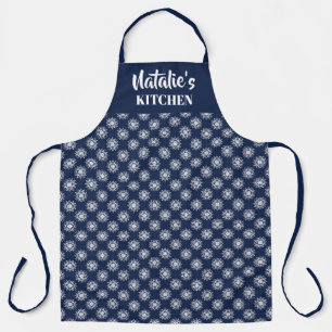 Dusty Blue Christmas Snowflake Kitchen Apron