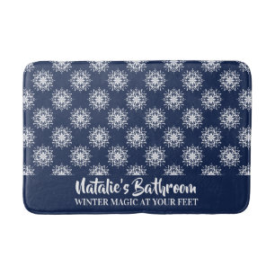 Dusty Blue Christmas Snowflake Monogram Bath Mat