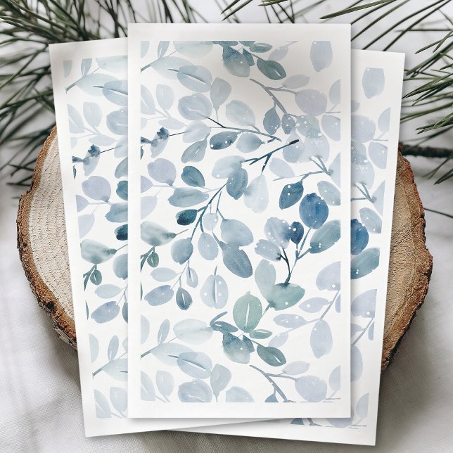Dusty Blue Christmas Watercolor Leaf Design Napkin (Creator Uploaded)