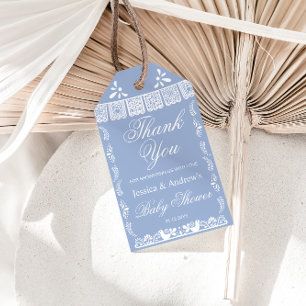 Dusty blue Cielito Lindo Mexican Baby Shower Gift Tags