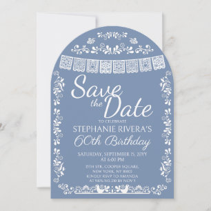 Dusty Blue Cielito Lindo Save the Date 60 Birthday Invitation
