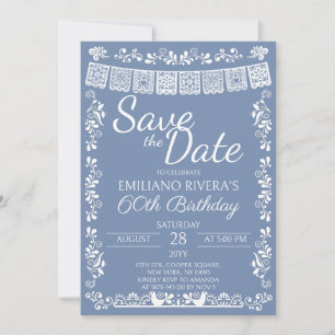 Dusty Blue Cielito Lindo Save the Date 60 Birthday Invitation