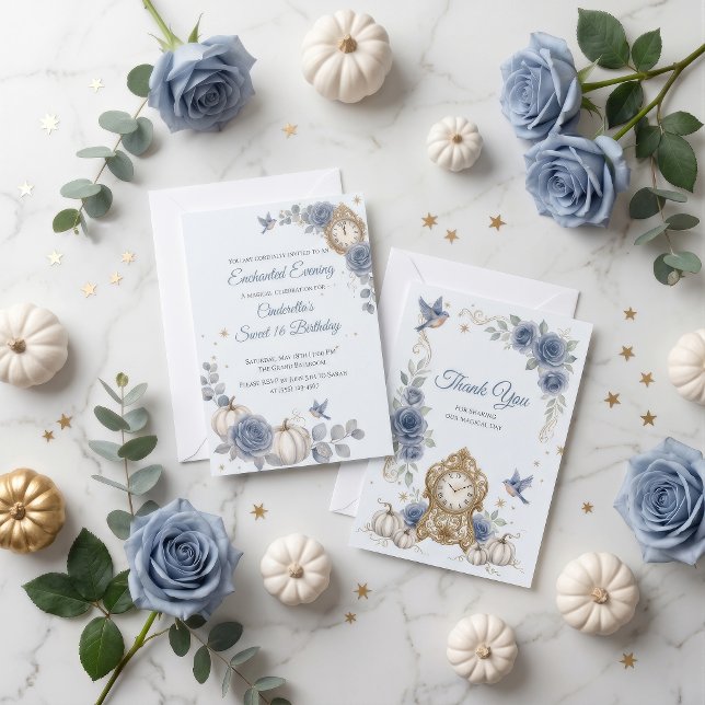 Dusty Blue Cinderella Sweet 16 Fairytale Birthday  Invitation (Creator Uploaded)
