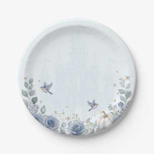 Dusty Blue Cinderella Sweet 16 Fairytale Paper Plate