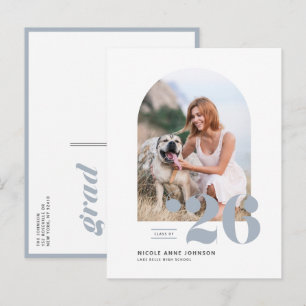 Dusty Blue Class of 2026 Arch Photo Graduation Invitation Postcard