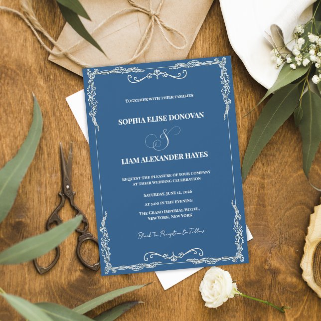 Dusty Blue Classic Black Tie Formal Wedding Invitation (Dusty Blue Elegant Wedding Invitation Classic Black Tie Formal Wedding Invite)