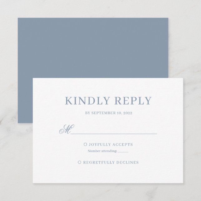 Dusty Blue Classic Calligraphy Script Wedding Rsvp Card (Front/Back)