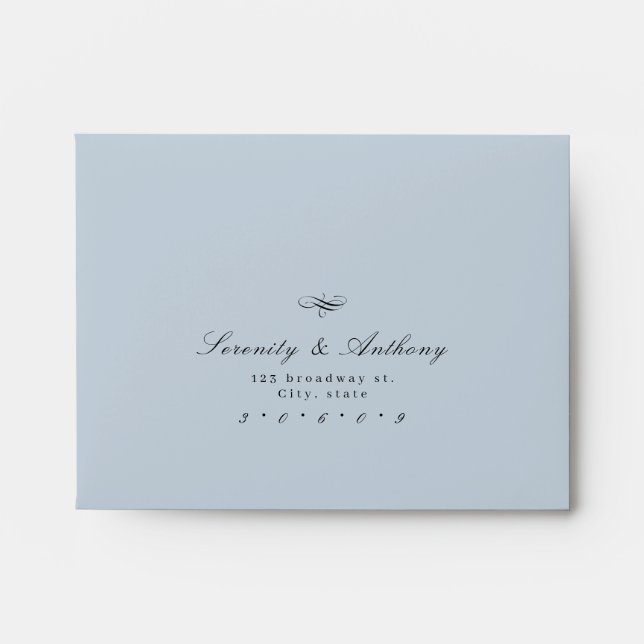 Dusty Blue Classic Elegance Script wedding RSVP Envelope (Front)