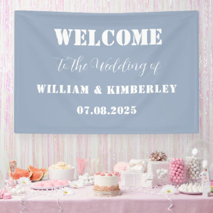 Dusty Blue Classic Elegant Simple Modern Wedding Banner