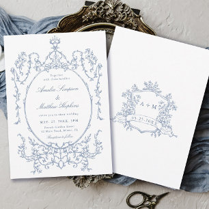 Dusty Blue Classic Floral Frame Wedding            Invitation