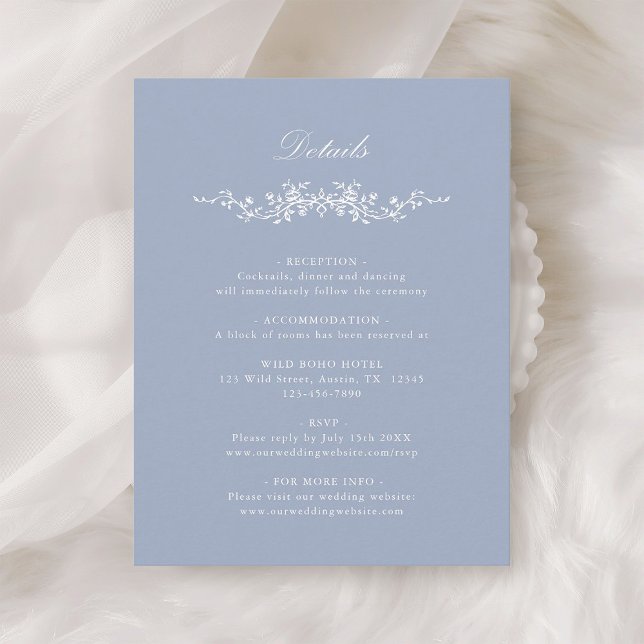Dusty Blue Classic French Floral Wedding Details Enclosure Card (Creator Uploaded)