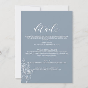 Dusty Blue Classic Minimal Modern Wedding Details Invitation