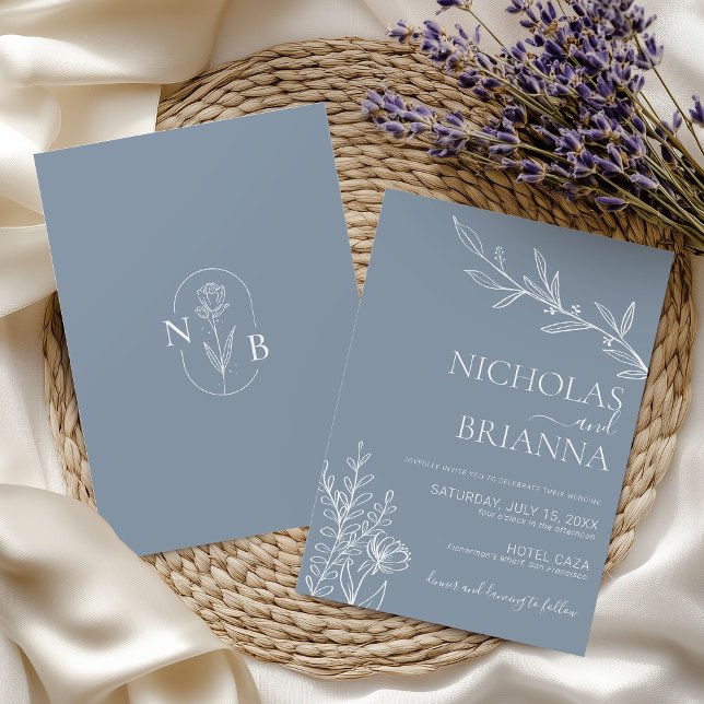 Dusty Blue Classic Minimalist Modern Boho Wedding Invitation (Creator Uploaded)
